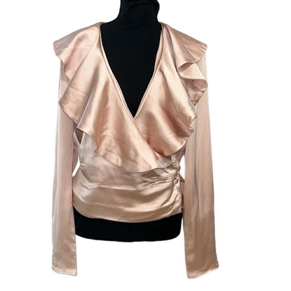 GRFRLND Revolve Rose Pink Ruffle Neck Top/Blouse (Size Medium)